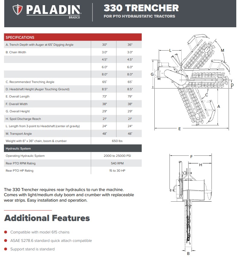 Bradco Trencher330 Specs